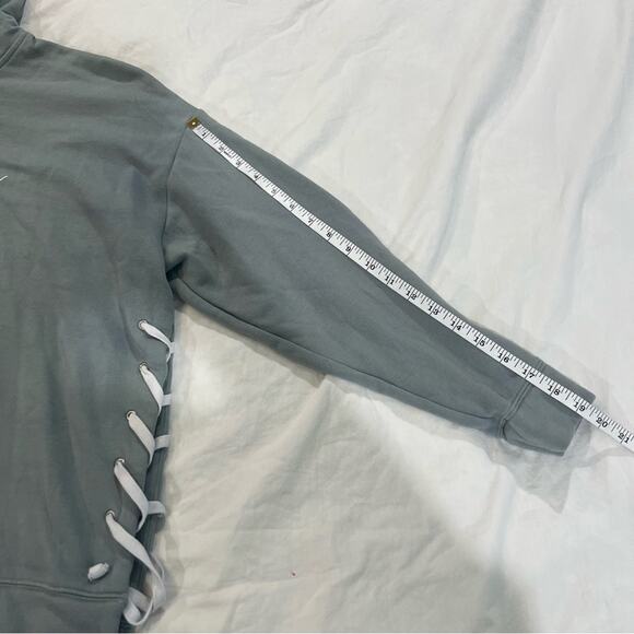 PINK Laced Up Hooded Sweatshirt sz L Gray and White - Picture 8 of 15